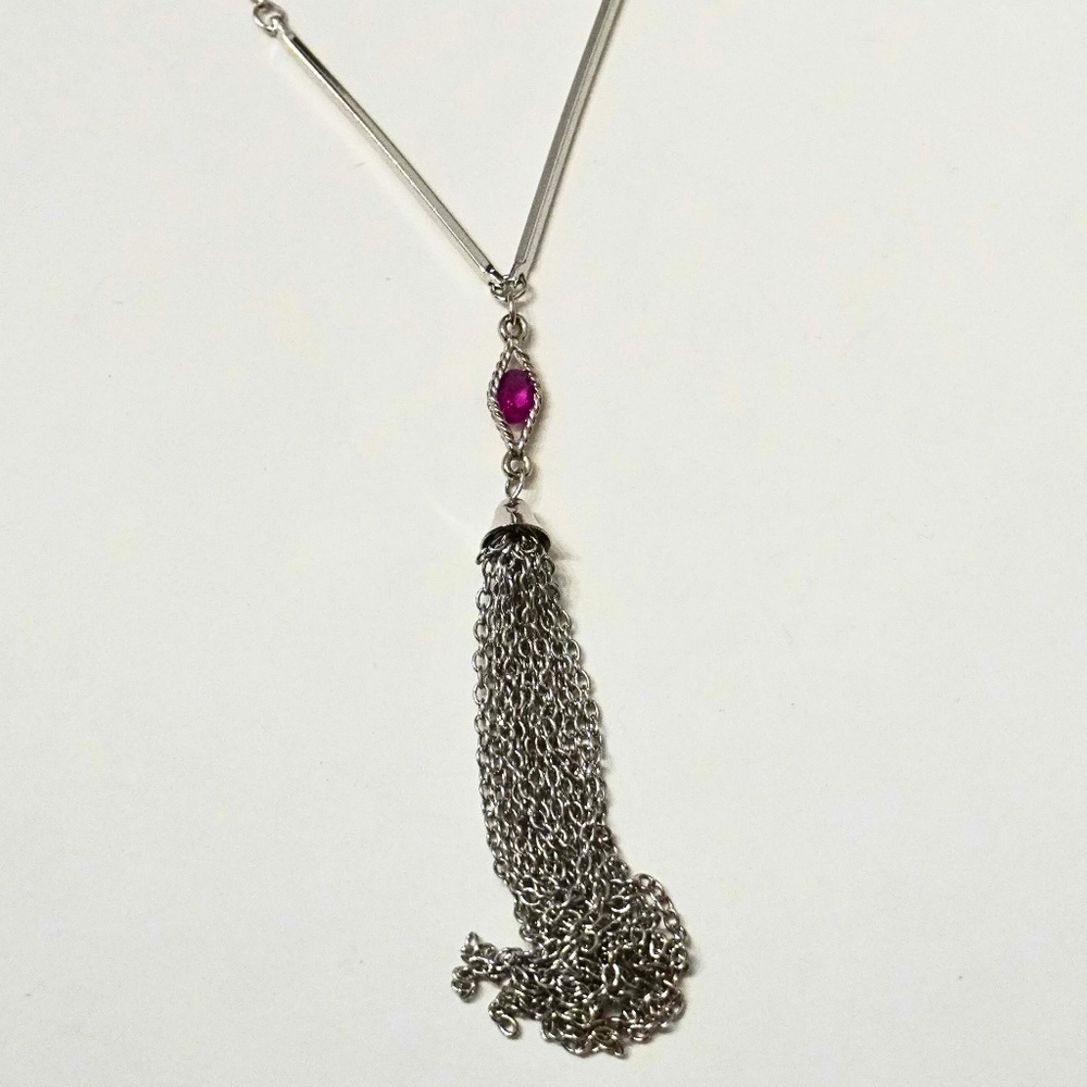 Vintage 1970s Sarah Cove Silver Tone "Serenade" Tassel Gemstone Necklace 24"